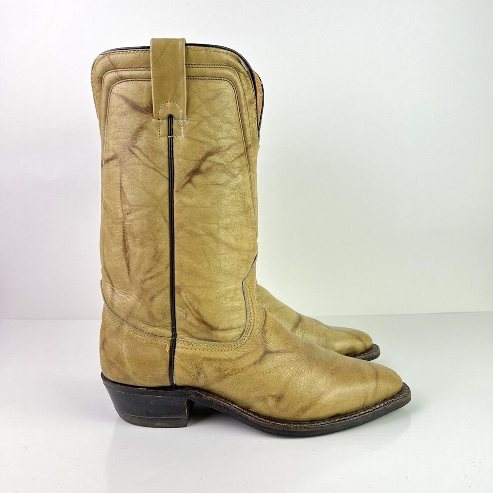 Women's Leather Cowboy Boots 7 1/2 C Brown Tan Made in Texas USA Oil Resistant
